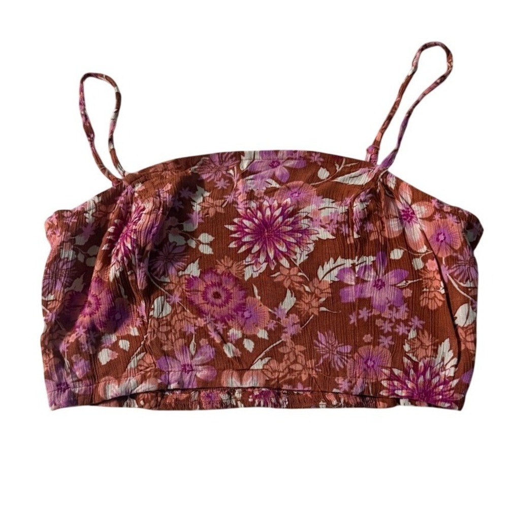 Arizona Jean Co Red Multi Floral Smocked Back Crop Cami‎ Top Medium NWT